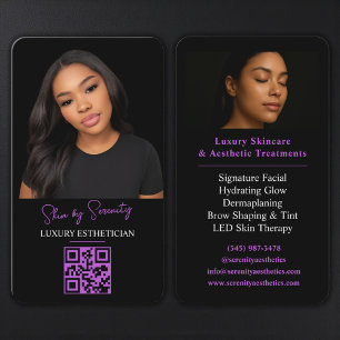 Purple Aesthetician QR Code Luxury Black Beauty Business Card