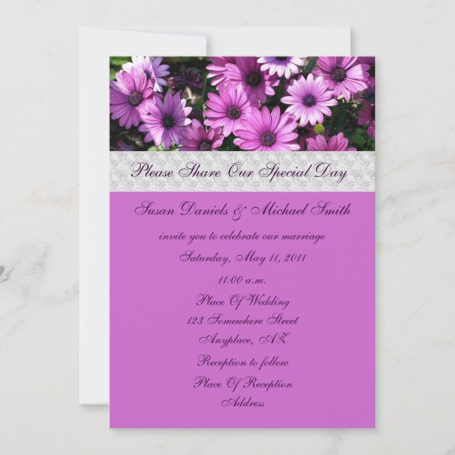 Purple African Daisies Flower Wedding  Invitation (Front)