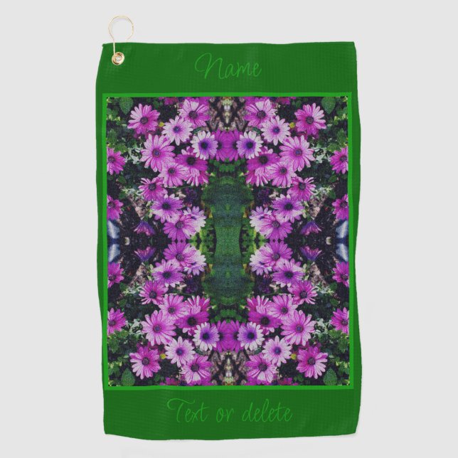 Purple African Daisy Flowers Abstract Personalised Golf Towel (Front)