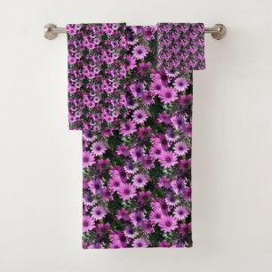 Purple African Daisy Flowers Nature Pattern    Bath Towel Set