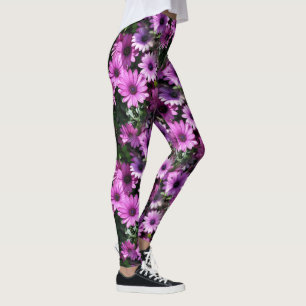 Purple African Daisy Flowers Nature Pattern Leggings