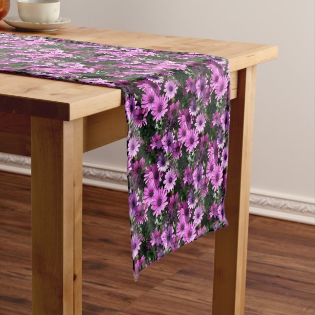 Purple African Daisy Flowers Nature Pattern Short Table Runner (In Situ)