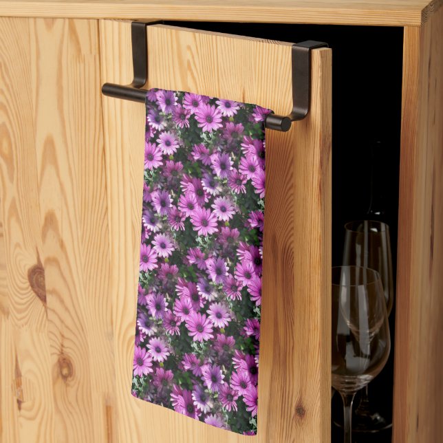 Purple African Daisy Flowers Nature Pattern    Tea Towel (Thirds Fold)