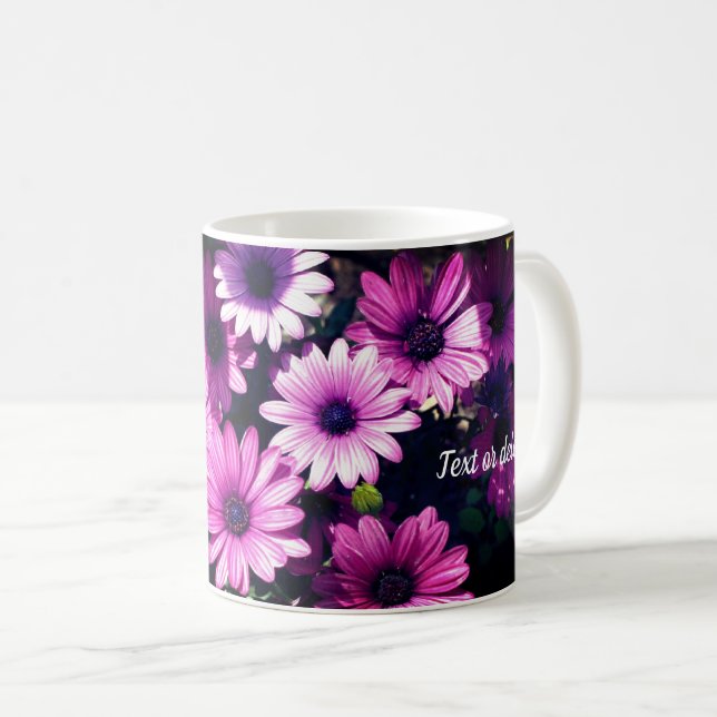 Purple African Daisy Flowers Personalised Coffee Mug (Front Right)