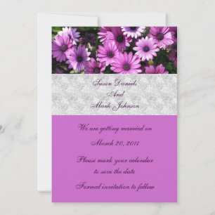 Purple African Daisy Flowers Wedding Save The Date Invitation