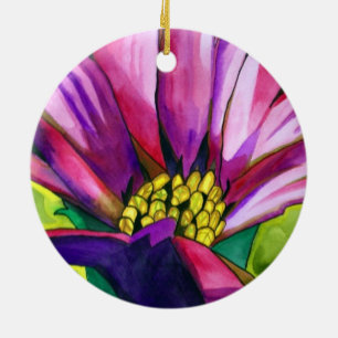 Purple African Daisy watercolor art flower Ceramic Tree Decoration
