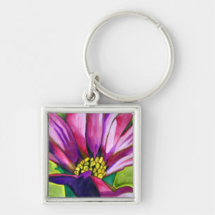 Purple African Daisy watercolor art flower Key Ring