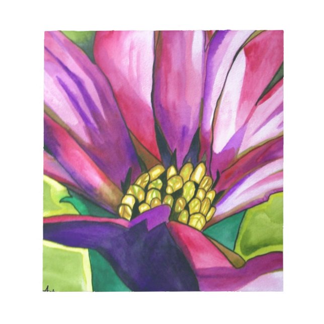 Purple African Daisy watercolor art flower Notepad (Front)