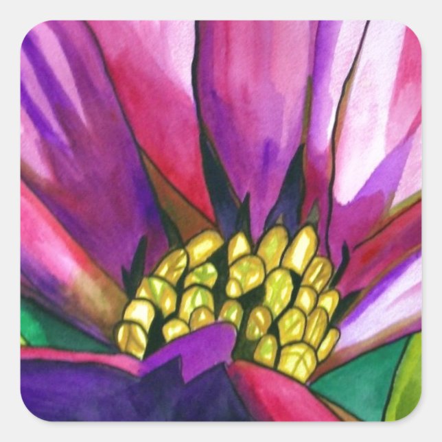 Purple African Daisy watercolor art flower Square Sticker (Front)