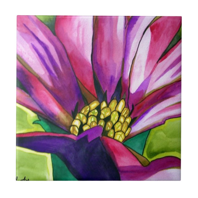 Purple African Daisy watercolor art flower Tile (Front)