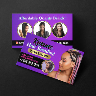 Purple African Hair Braiding Service Special Offer Business Card