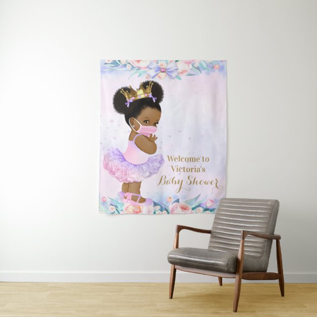 Purple Afro Baby With Mask Baby Shower M Backdrop Tapestry (In Situ)