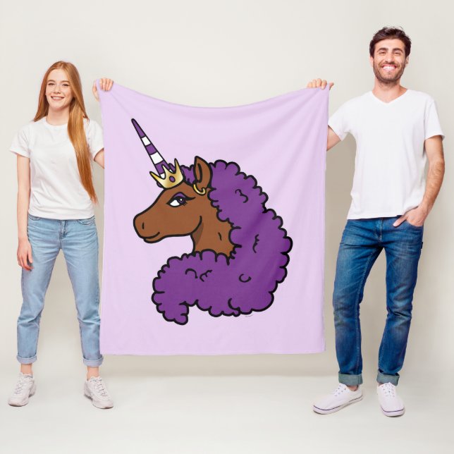 Purple Afro Unicorn Fleece Blanket (In Situ)