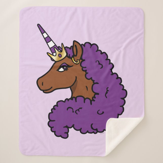 Purple Afro Unicorn Sherpa Blanket (Front)