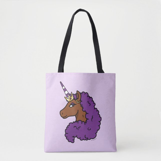 Purple Afro Unicorn Tote Bag (Front)