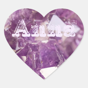 Purple Agate Amethyst Typography Name Template Heart Sticker