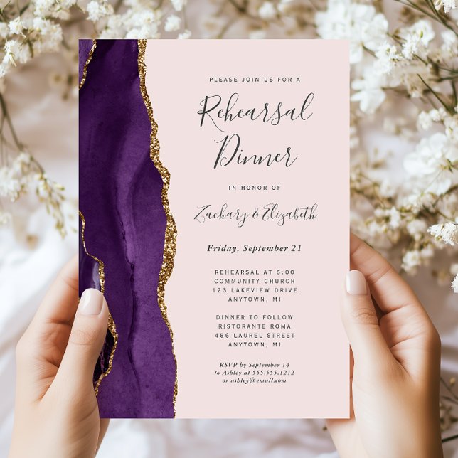 Purple Agate Blush Wedding Rehearsal Dinner Invitation (Creator Uploaded)