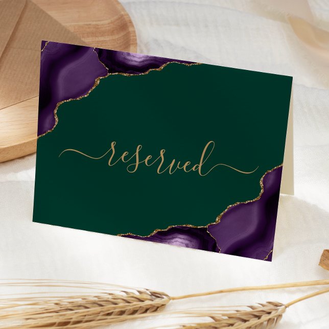 Purple Agate Emerald Green Reserved Wedding Place Card (Creator Uploaded)