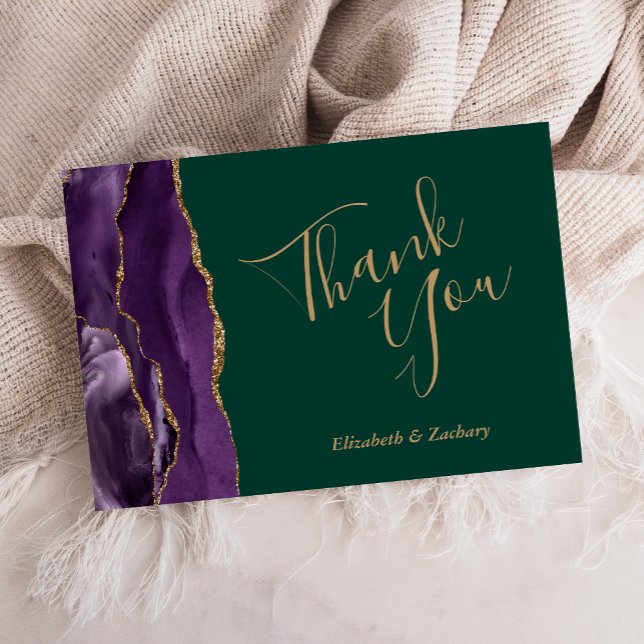 Purple Agate Emerald Green Wedding Thank You Card (Creator Uploaded)