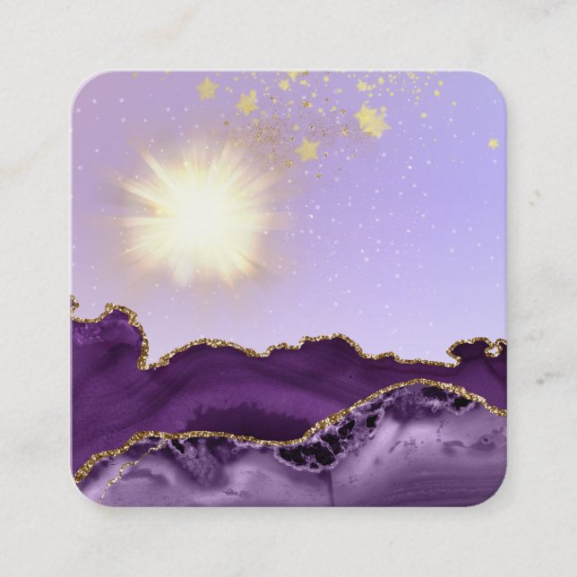 *~* Purple Agate Energy Ball of Light Square Business Card (Front)