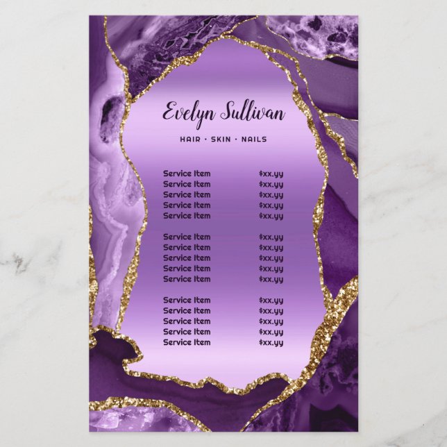 Purple agate faux foil price list flyer (Front)
