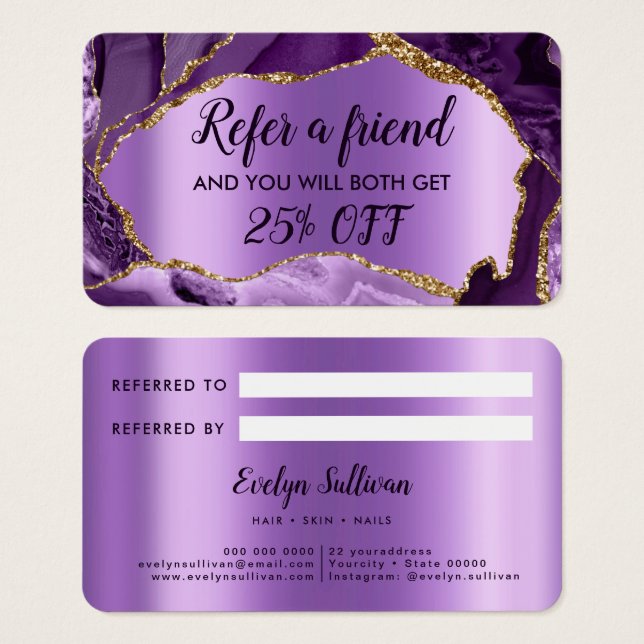 purple agate faux foil referral Card (Front & Back)