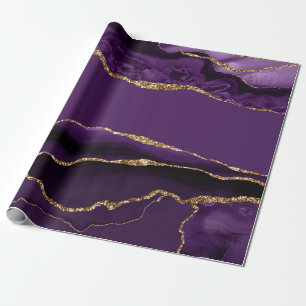 Purple Agate Faux Gold Glitter Wrapping Paper