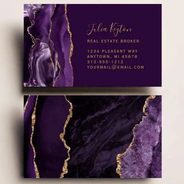 Purple Agate Geode Gold Glitter Real Estate Business Card (Creator Uploaded)