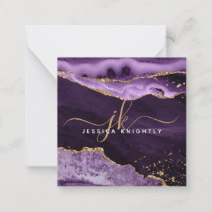 Purple Agate Geode Gold Glitter Script Monogram Card