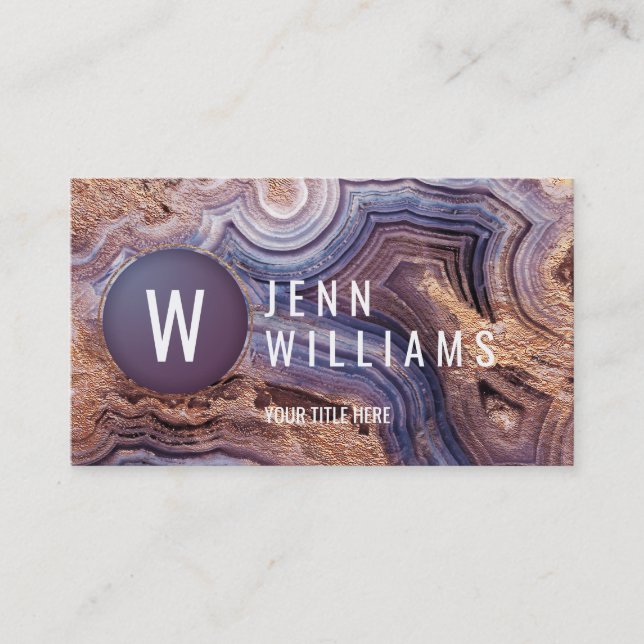 Purple agate geode modern violet business card (Front)