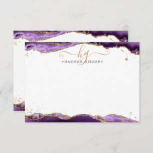 Purple Agate Geode Monogram Script Gold Glitter Card