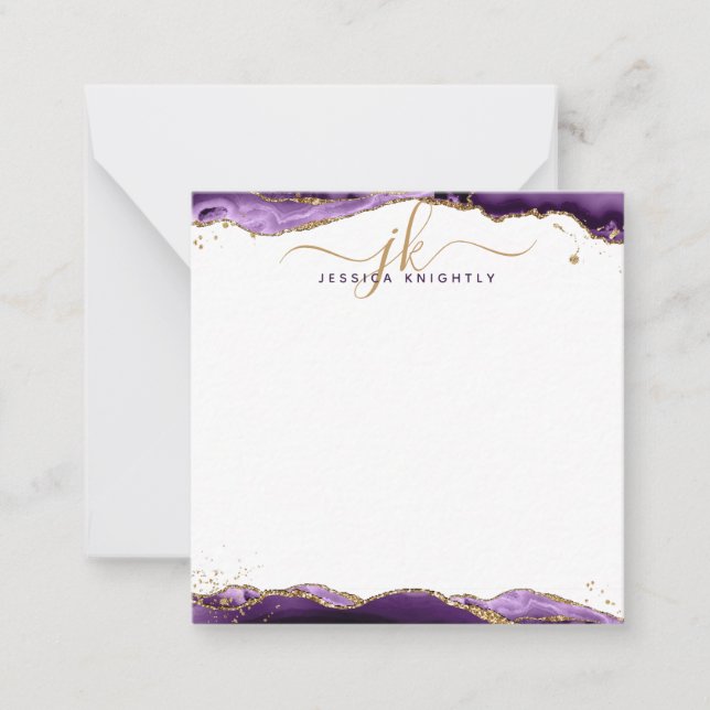 Purple Agate Geode Script Monogram Gold Glitter  Card (Front)