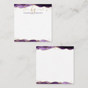 Purple Agate Geode Script Monogram Gold Glitter Card