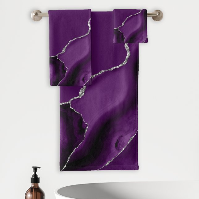Purple Agate Geode Silver Glitter Bath Towel Set (Creator Uploaded)