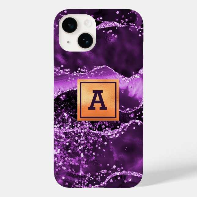Purple agate glitter pink marble gold monogram Case-Mate iPhone case (Back)