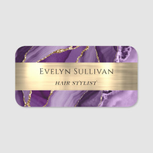 Purple Agate Gold Foil Name Tag