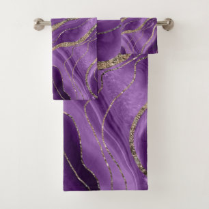 Purple Agate Gold Glitter Glam #1 Bath Towel Set
