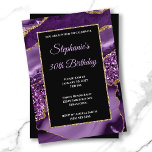 Purple Agate Gold Glitter Glam 30th Birthday Invitation<br><div class="desc">Create your own fancy stylish milestone 5x7 birthday celebration invitation for her 30th birthday. Decorative faux gold glitter and purple agate digital art graphic design background. There is golden glitter and black rectangle overlay for your invite information. Customise the lavender and white font styles, colour and size. The luxury modern...</div>