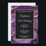 Purple Agate Gold Glitter Glam 30th Birthday Invitation<br><div class="desc">Create your own fancy stylish milestone 5x7 birthday celebration invitation for her 30th birthday. Decorative faux gold glitter and purple agate digital art graphic design background. There is golden glitter and black rectangle overlay for your invite information. Customise the lavender and white font styles, colour and size. The luxury modern...</div>