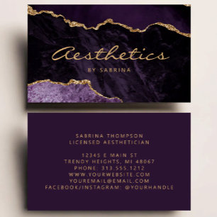 Purple Agate Gold Glitter Luxury Aesthetician Business Card