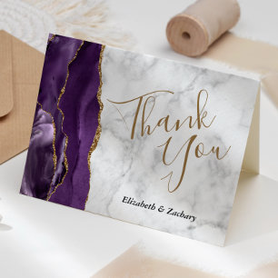 Purple Agate Gold Grey Marble Wedding Thank You Card