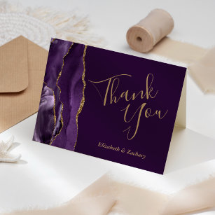 Purple Agate Gold Plum Wedding Thank You Card
