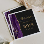 Purple Agate Gold Script Dark 50th Birthday Napkin<br><div class="desc">These elegant modern 50th birthday party napkins feature a purple watercolor agate design trimmed with faux gold glitter. Easily customise the text in gold-coloured handwriting script and copperplate font on an off-black background.</div>