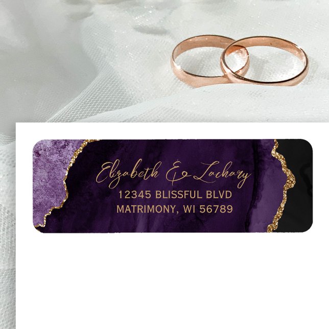 Purple Agate Gold Script Wedding Return Address (Creator Uploaded)