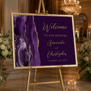 Purple Agate Gold Script Wedding Welcome Poster