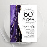 Purple Agate Gold White 60th Birthday Invitation<br><div class="desc">Purple,  white and gold agate 60th birthday party invitation. Elegant modern design featuring watercolor agate marble geode background,  faux glitter gold and typography script font. Trendy invite card perfect for a stylish women's bday celebration. Printed Zazzle invitations or instant download digital printable template.</div>