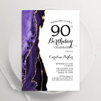 Purple Agate Gold White 90th Birthday