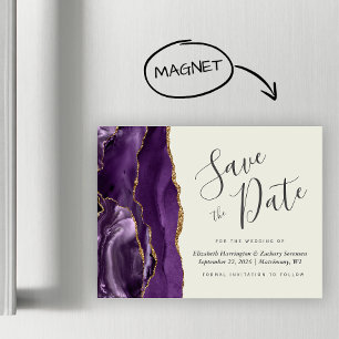 Purple Agate Ivory Wedding Magnetic Save the Date