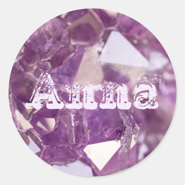 Purple Agate Modern Trendy Simple Name Template Classic Round Sticker (Front)