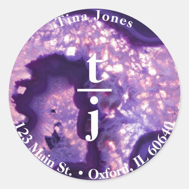Purple Agate Monogram Address Label (Front)